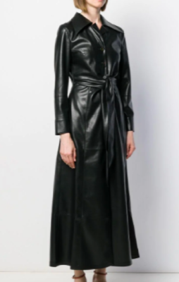 NANUSHKA BLACK VEGAN LEATHER TIE FRONT BUTTON FRONT MIDI DRESS SZ.XS | eBay