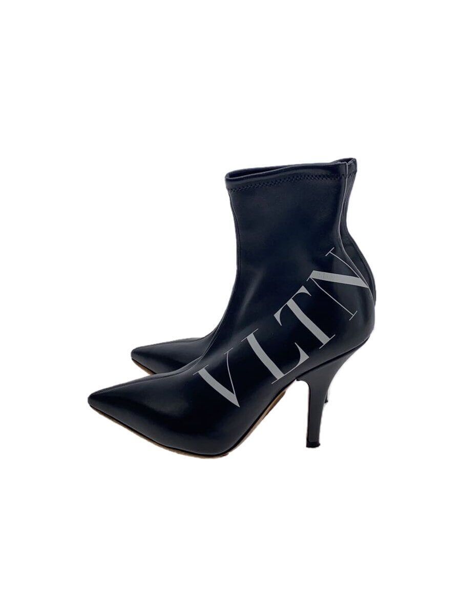 ショートブーツ・ブーティ Valentino Garavani Black Rubber And Leather Boots Valentino Garavani VLogo The Bold Edition Boots in Rubber