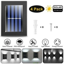 4Pcs Solar Power LED Deck Lights for Outdoor Path Garden Stairs Step Fence Lamp
