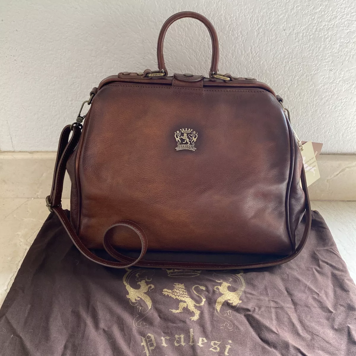 Pratesi Firenze Dark Brown Large Doctors Bag Satchel Made In Italy