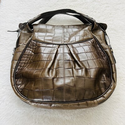 最終値下Francesco Biasia ハンドバッグ 毛皮　クロコダイルレザー Francesco Biasia Italy Crocodile Embossed Print Genuine Leather