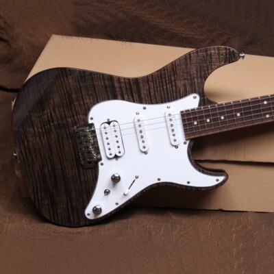 Acepro Electric Guitar Wilkinson Tremolo Bridge Transparent Black Flame Maple 
