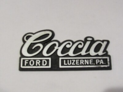 Vintage Coccia Ford Luzerne Pennsylvania Plastic Dealer Badge Emblem Tag Trunk