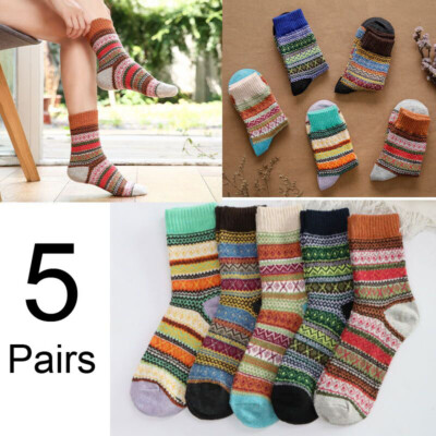 5 Pairs Women Mens Wool Cotton Socks Thick Warm Sports Cozy Casual Soft Socks