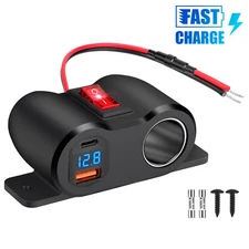 180W Cigarette Lighter Splitter Voltmeter 18W QC3.0 & 30W PD USB Car Charger