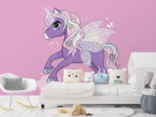 3D Cute Unicorn Purple Wallpaper Wall Mural Removable Self-adhesive Sticker384