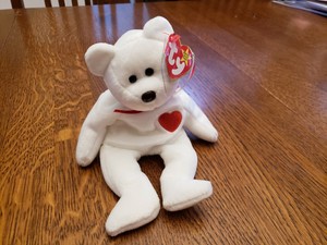 white bear with red heart beanie baby