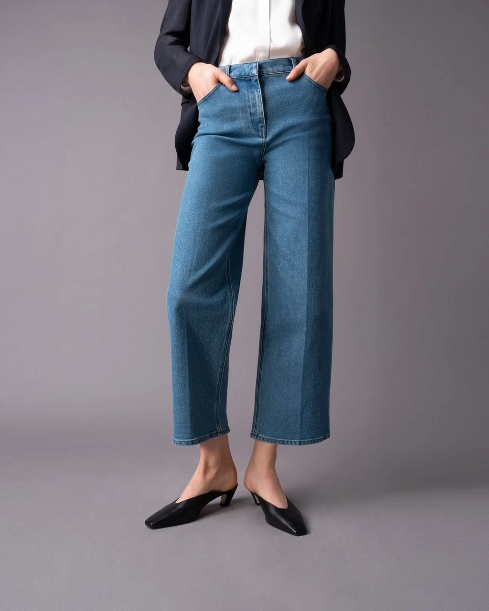 Theory Wide Leg High Rise Medium Wash Denim Trouser Style Jeans