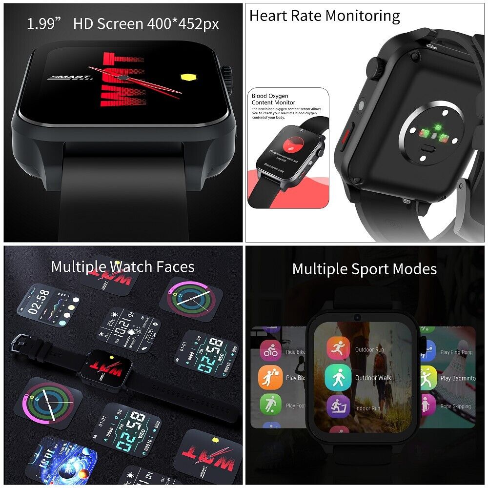 KOM3 4G Smart Watch Phone 4GB 64GB Android LTE GPS 1.99 HD Camera Google  Play Store