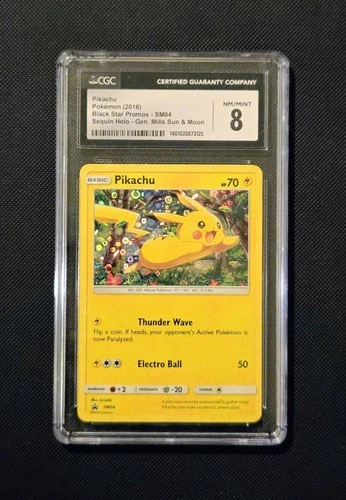 2016 Pokemon Pikachu Black Star Promo SM04 Sequin Holo  Rare - NM/ Mint CGC 8