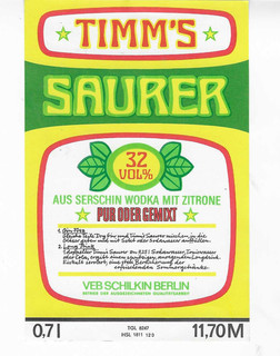 DDR Etikett VEB Schilkin Berlin Timm´s Saurer Serschin Wodka mit Zitrone 0 7 L