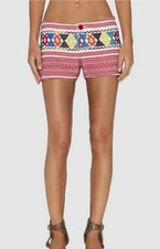 NEW! Tigerlily Uluaki Woven Embroidered Red/Oat Cotton Shorts REVOLVE Sz 4 $120