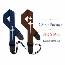 Christian Guitar Strap 2 Pack Made in USA Carpenter’s Cross & Holy Spirit Cross