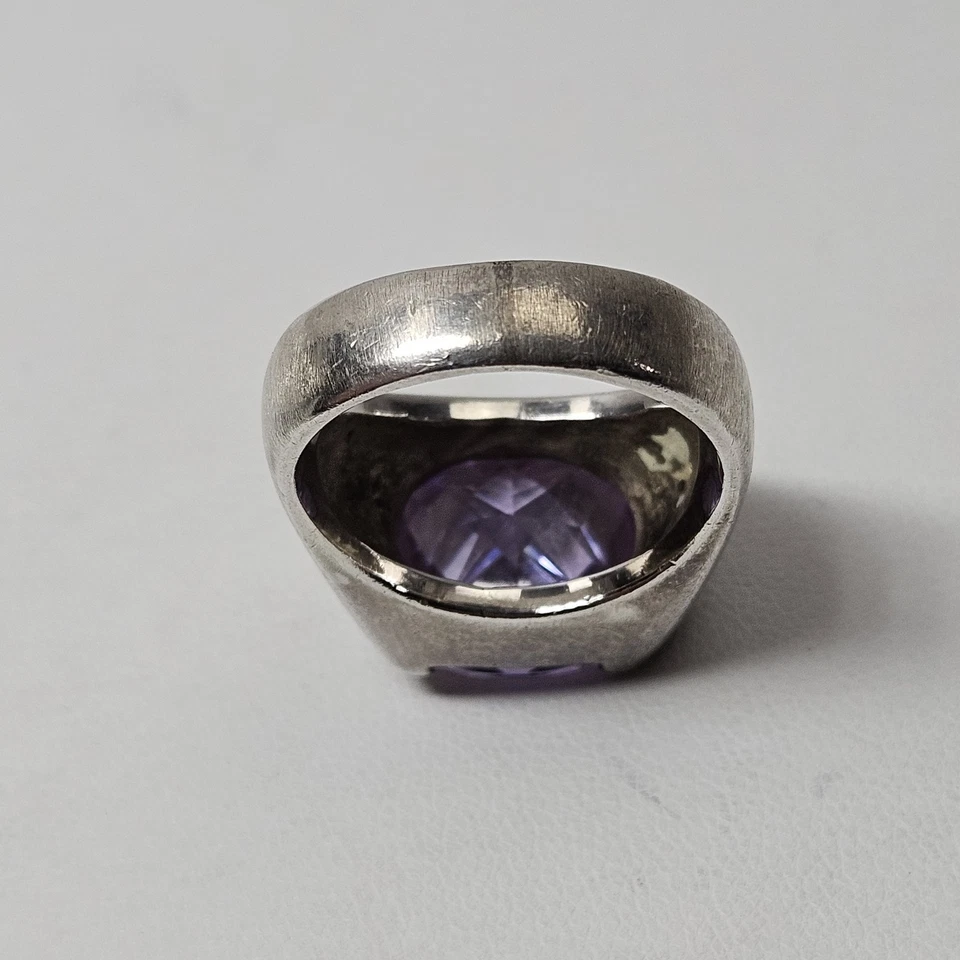 Pesado! Anillo para hombre de plata esterlina corte a cuadros circonita cúbica púrpura 21,3G talla 10,75 Foto 4 de 4