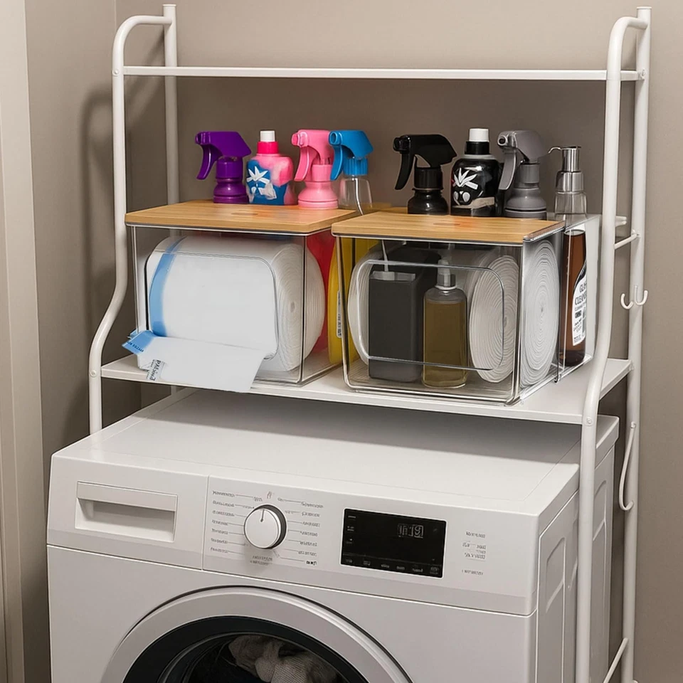 Soporte dispensador de bolsas de basura 2 piezas 2 en 1, bolsas de basura de plástico acrílico transparente C... Foto 3 de 4