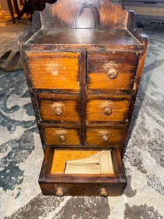 Apothecary spice cabinet antique wooden cabinet w/ 7 drawers missing one knob