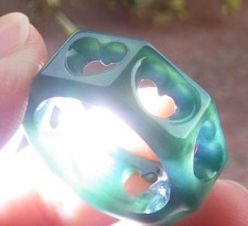 Video Certified Green A Jadeite Jade Heart Rhombus Circle Ring NO. 4.5  418803