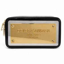 DOLCE & GABBANA DG Gold Metal Logo Plate Small Clutch Patent Leather Strap Bag