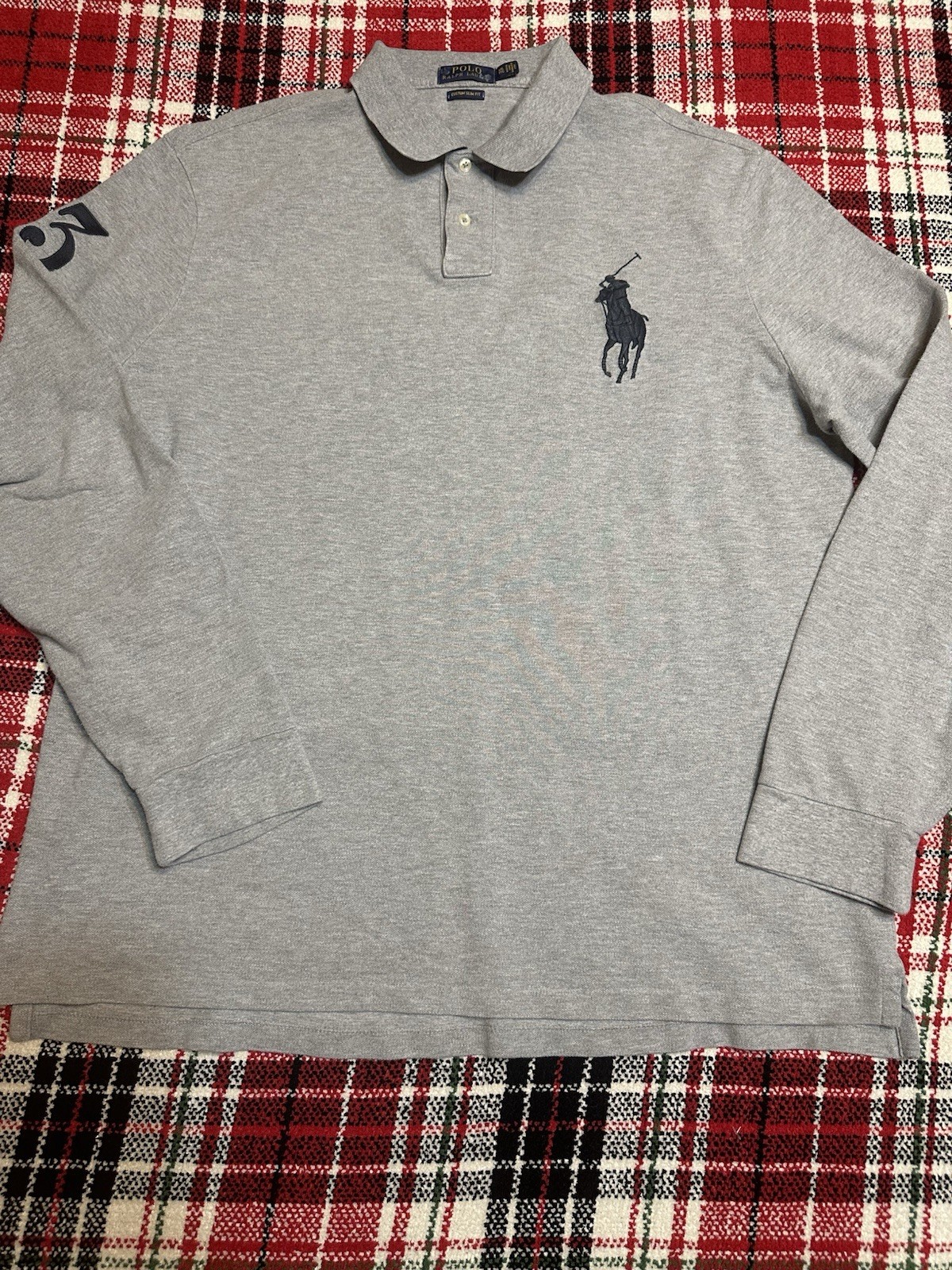 Polo Ralph Lauren Big Pony long-sleeve polo shirt in heather grey XXL (slim Fit)