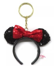 Disney Minnie Mouse Black  Red Sequin Headband Keychain Tokyo Limited 10cm