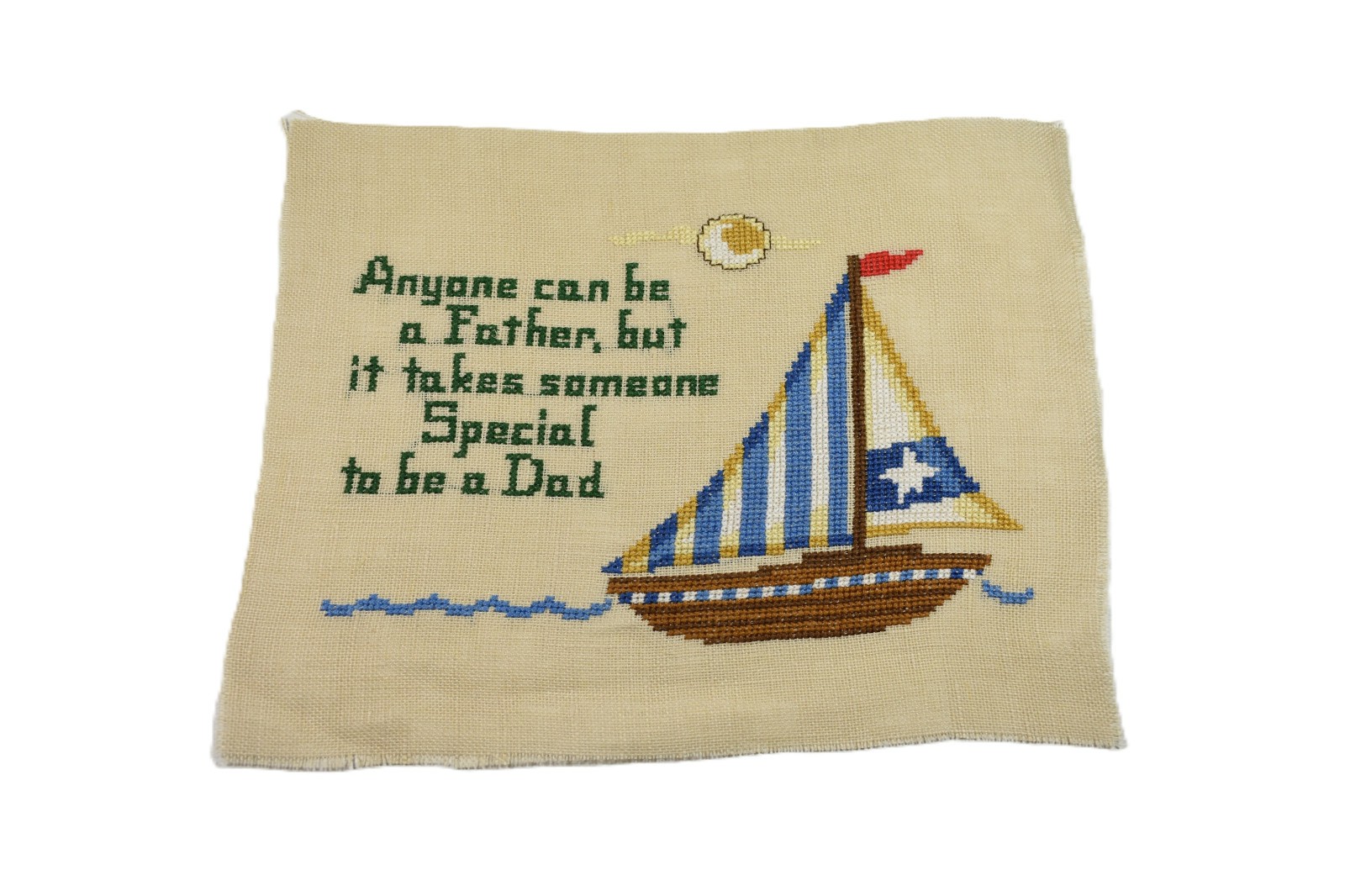 Finished Completed Ursula Michael DAD'S SAILBOAT Cross Stitch Unframed