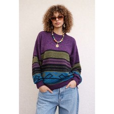 Vintage Multi Striped Knit Sweater L 90s Eclectic Grandpa Artsy Retro Streetwear