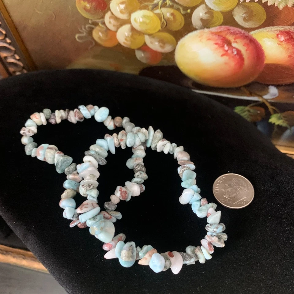 Juego de 2 Pulseras Elásticas Larimar Hechas a Mano Genuinas República Dominicana Foto 3 de 4