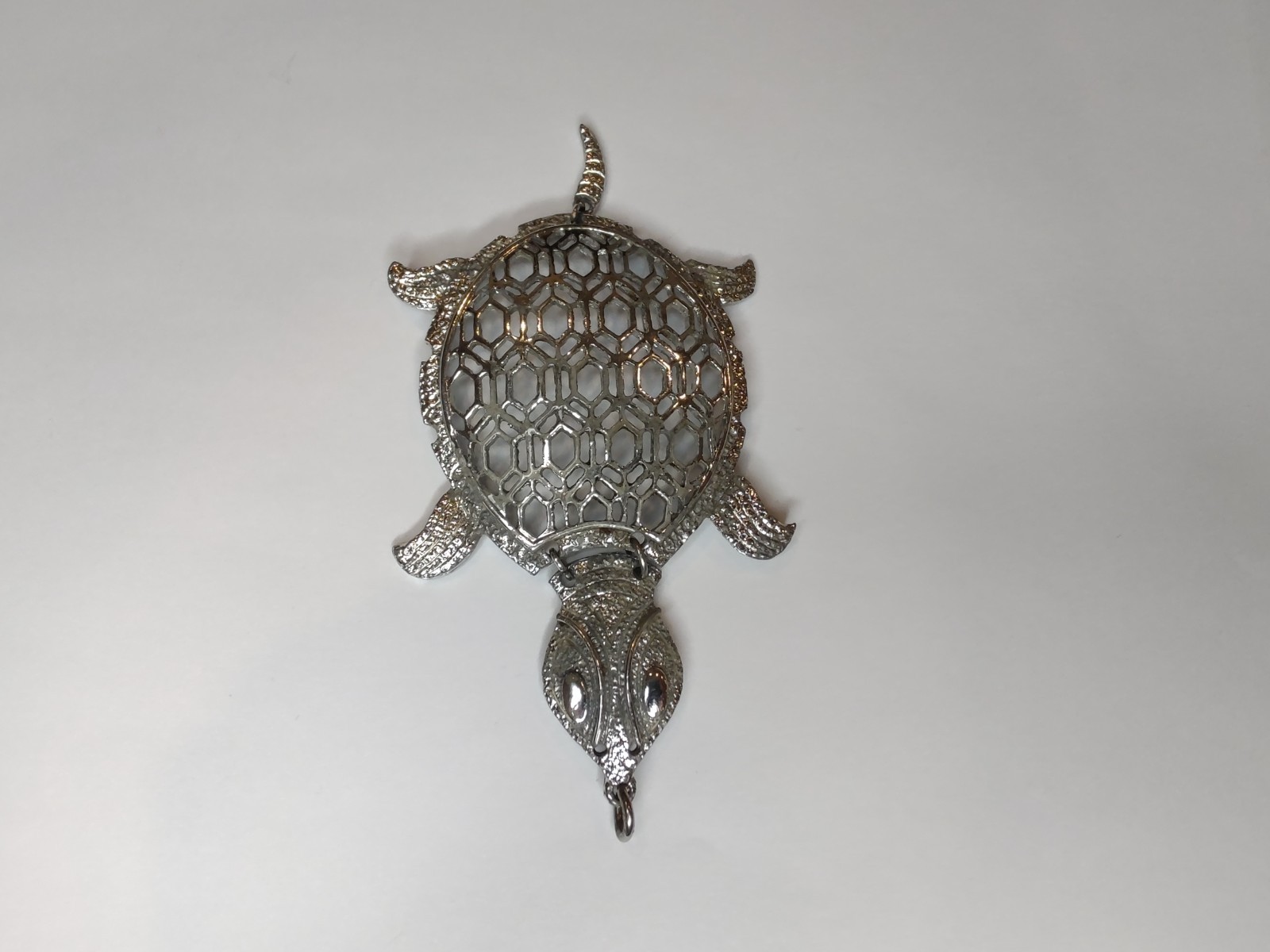 Silver Tone Turtle Pendant Openwork Filigree Larg… - image 1