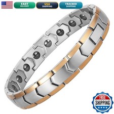 PUJANE Magnetic Hematite Bracelets 316L Stainless Steel Silver  Rose Gold