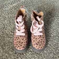 Cat  Jack Girls Brown Pink Animal Print Combat Boots Lace Zip Size 10