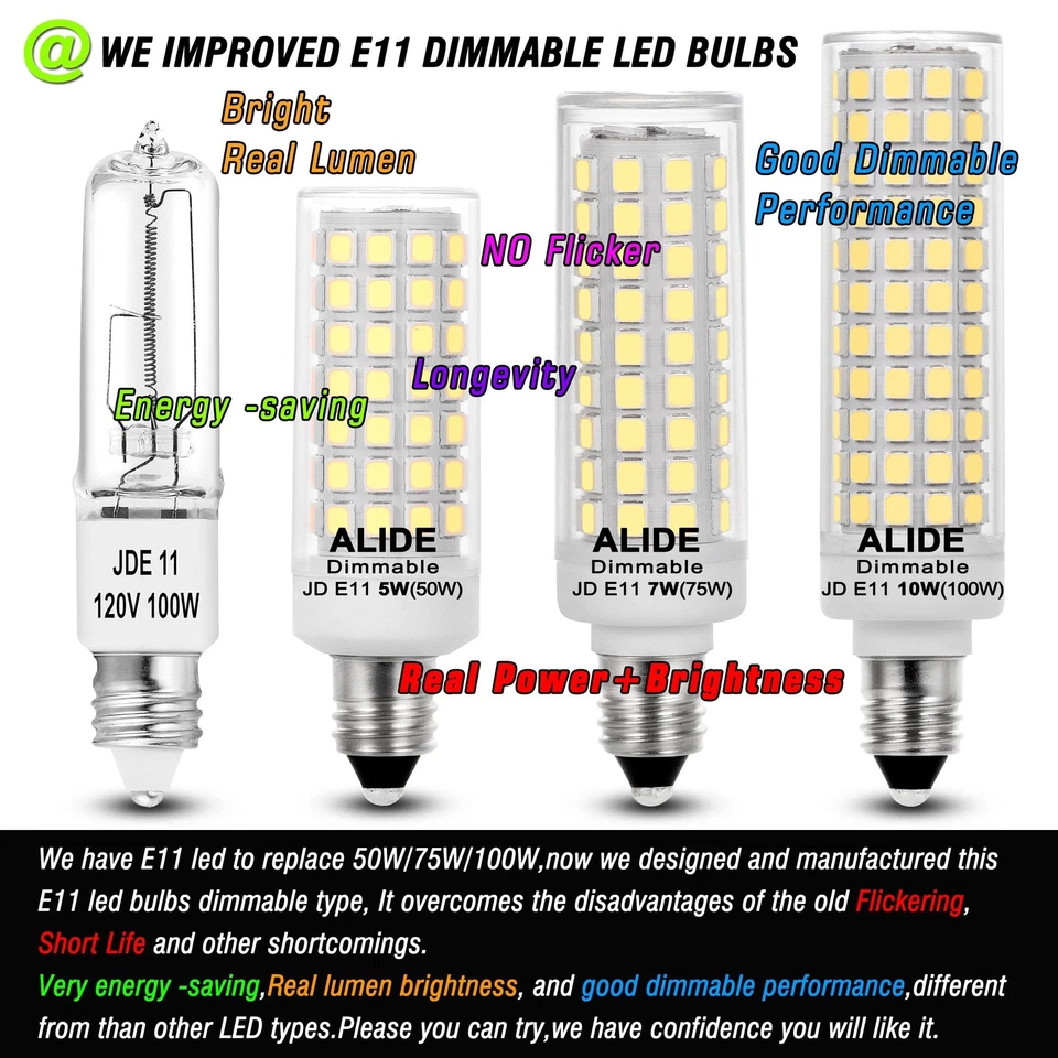 E11 Led Bulbs 120V 100W Halogen Candelabra Bulbs Equiva Dimmable,T3 T4 Mini B... - Image 3 of 4