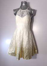 B. Darlin Halter White Lace Fades into Shimmering Gold Mini Dress Womens Sz 9/10