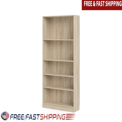 Tall Slim Bookcase 5 Shelves Adjustable Storage Organizer Easy Assembly New