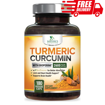 Tumeric Curcumin with BioPerine & Black Pepper,  2600mg 95% Curcuminoids, 180 Ct