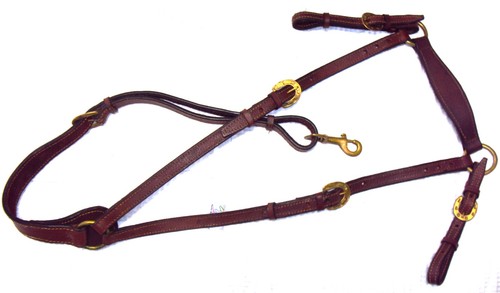 AMISH 5-Point Breastplate - BRASS Hardware - Quality Leather - Full Size - GREAT