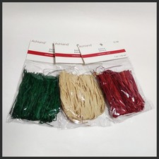 3 Packages Christmas Raffia by Ashland - Green, Natural, Red - 7 cu. in. each