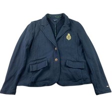 Tommy Hilfiger Navy Blue Collared H Emblem Blazer Jacket Women's L Prep School