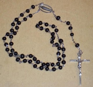 VINTAGE ROSARY SMALL BLACK BEADS 19 1/2" LONG