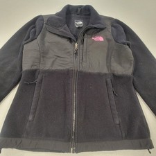 North Face Women's Fleece Jacket Black Pink Breast Cancer Logo Full Zip Sz Small