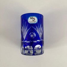 Blue Japan Kiriko Cut Glass Sake Cup Cylindrical 5cm Diameter