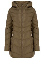 Women's Tokyo Laundry Khaki 3/4 Length Puffer Jacket Hooded Winter Coat Size 10