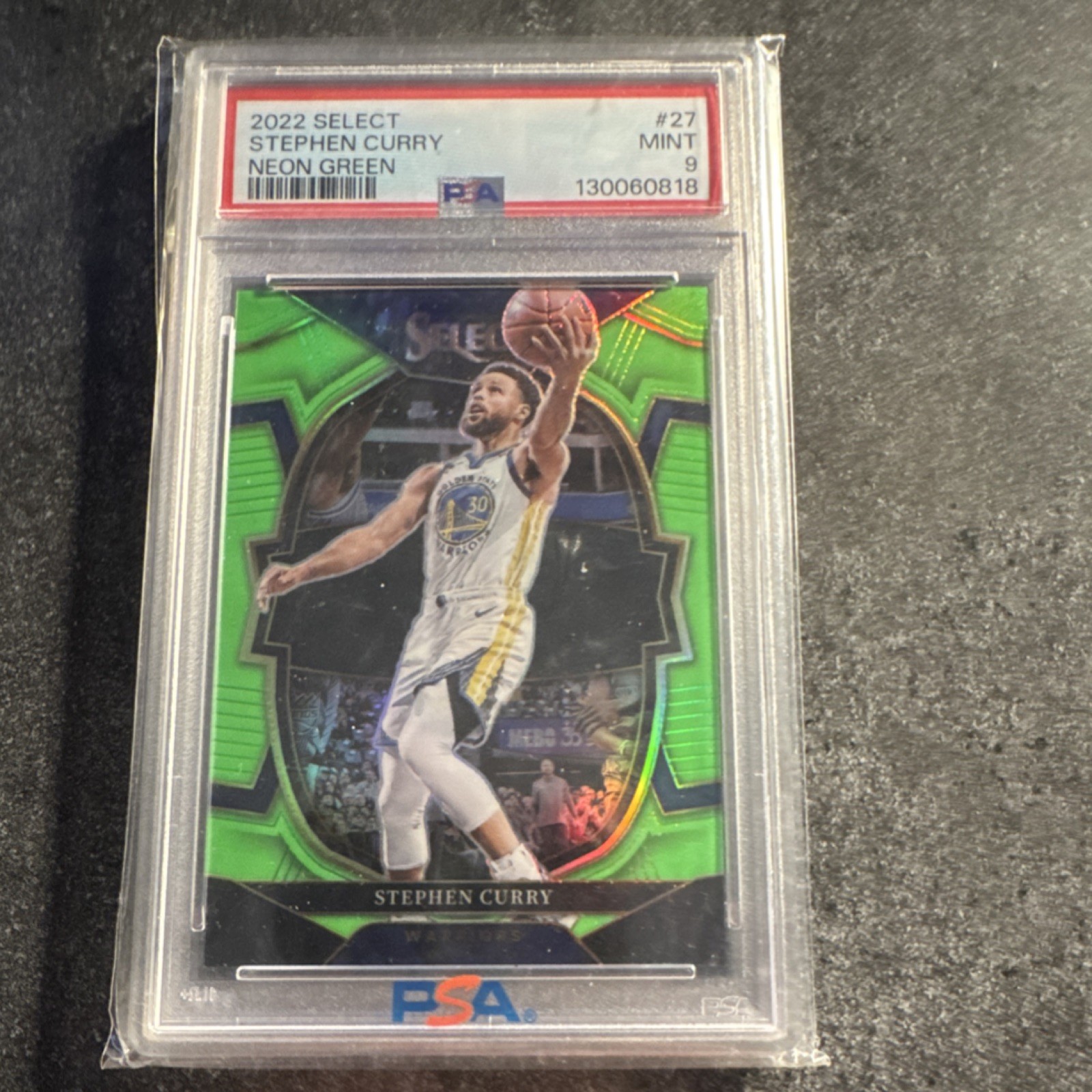 Panini 2022-23 Select Stephen Curry #27 Neon Green Prizm /75 Warriors PSA 9