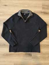 Gap Men's 1/4 Zip Mock Neck Ribbed Knit Sweater Black Gray Long Sleeve Size M