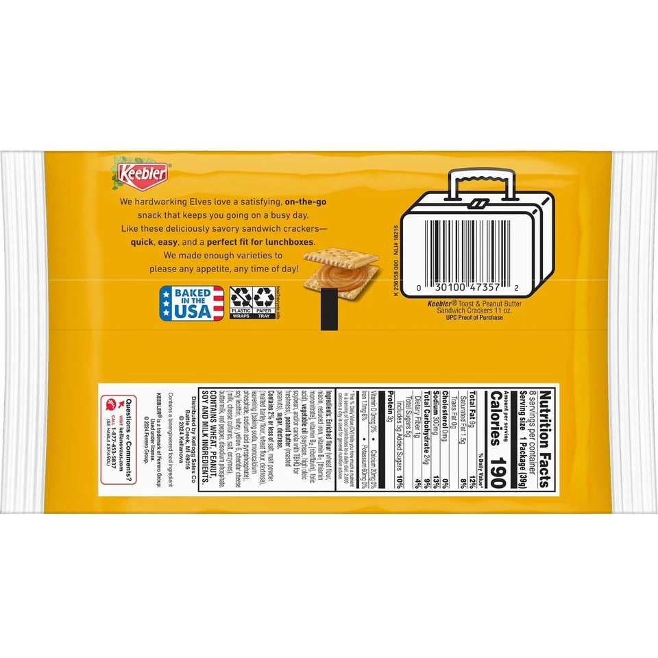 Крекеры для сэндвичей Keebler, крекеры для закусок на одну порцию, тосты 12 лотков, 96 упаковок - Изображение 4 из 4