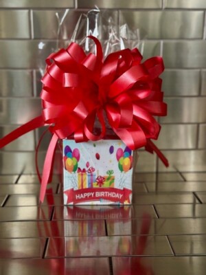 Happy Birthday Candy Gift Basket-Box Banner-Balloon Theme With Red Bow