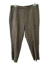 Joie 4 Olive Green Linen Studded Cropped Pants Raw Edge Hem Boho Relaxed Fit 90s