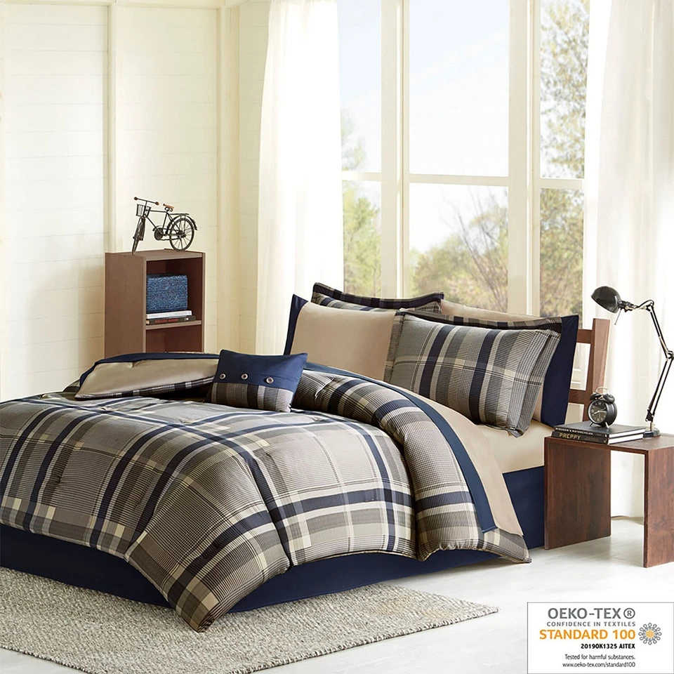 9PCS Intelligent Design Robbie Plaid Comforter Set with Bed Sheet Shams Bedskirt - Image 3 of 4