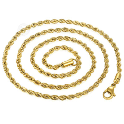 3/5/7mm 22'' Men's Gold Plated Twisted Rope Link Chain Stainless Steel Necklace
