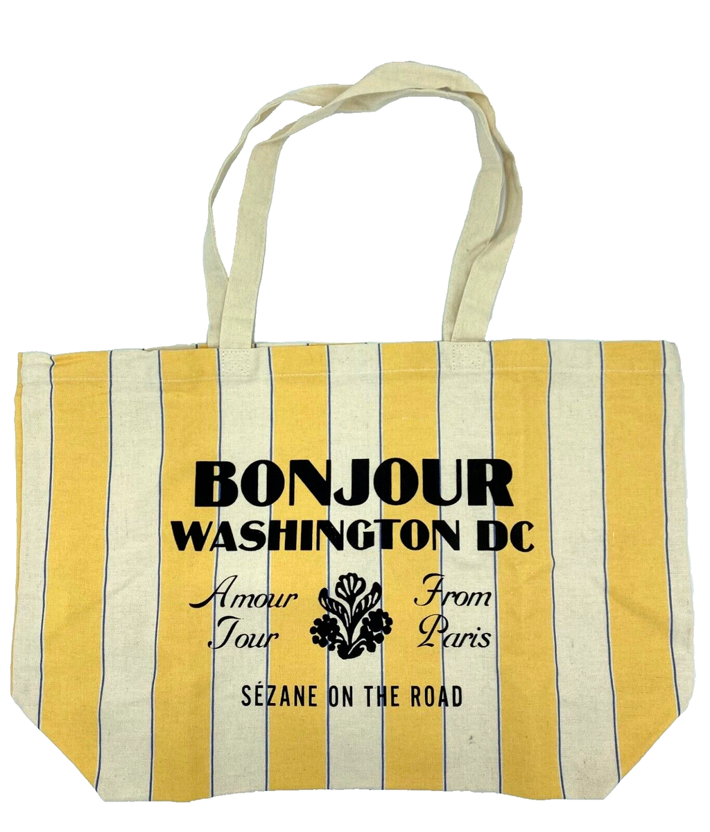 New Sezane Paris Tote Bag Stripe Canvas Bonjour Washington