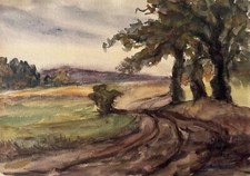 Painter Eva Marie Hennemann Long 1921-2016 Field Path with Oaks Mecklenburg #32